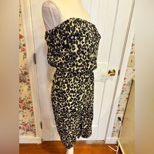 Strapless Black and Cream Leopard Print Midi Jumpsuit Size Med